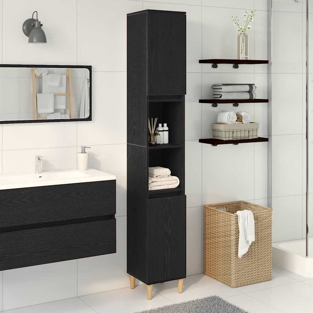 vidaXL Badezimmerschrank mit Tür Schwarz Eichen-Optik 30 x 30 x 190 cm