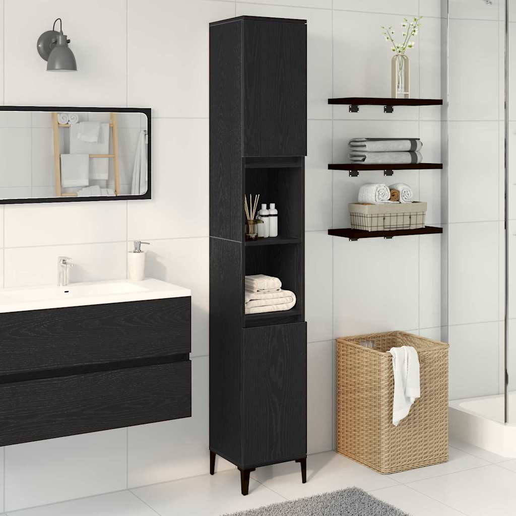 vidaXL Badezimmerschrank mit Tür Schwarz Eichen-Optik 30 x 30 x 190 cm