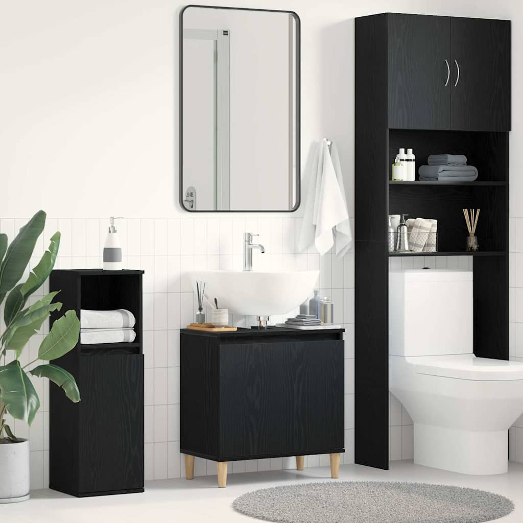 vidaXL Waschbeckenschrank mit Tür Schwarz Eichen-Optik 58 x 33 x 60 cm