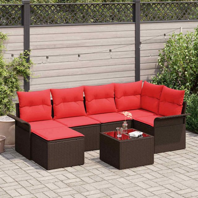 vidaXL Gartensofa-set mit Kissen 7 pcs Braun Poly-Rattan