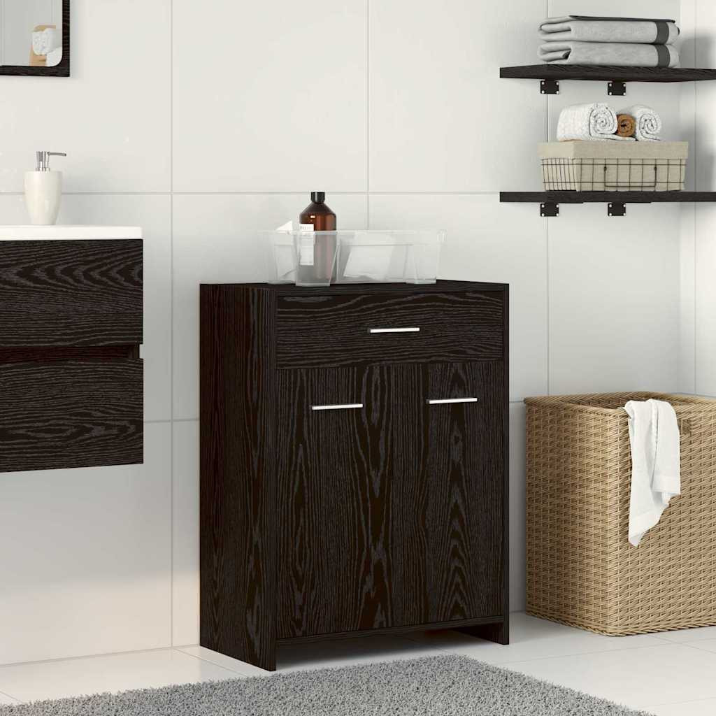 vidaXL Badezimmerschrank mit Tür Schwarz Eichen-Optik 60 x 33 x 80 cm