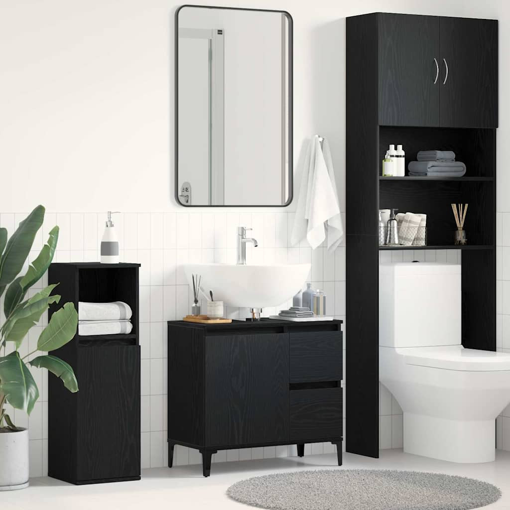 vidaXL Badezimmerschrank mit Tür Schwarz Eichen-Optik 65 x 33 x 60 cm