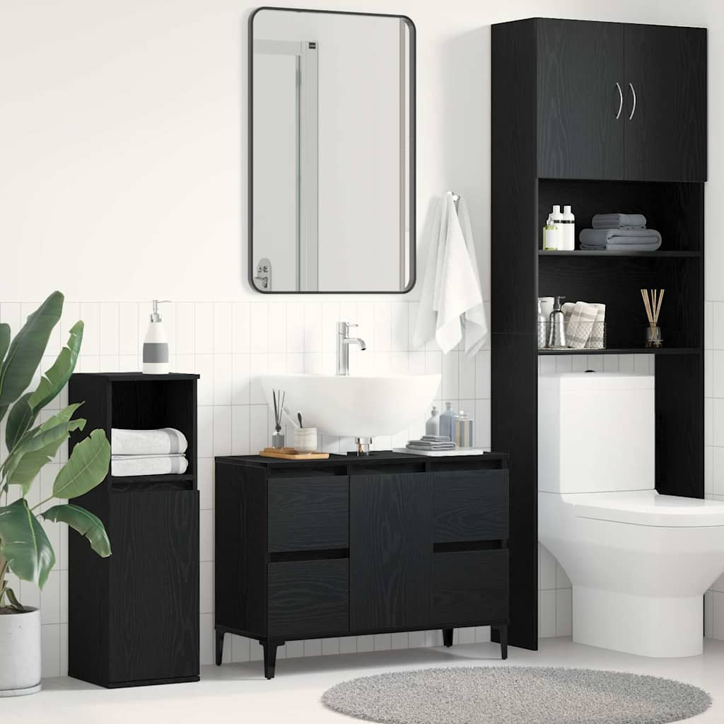 vidaXL Waschbeckenschrank mit Tür Schwarz Eichen-Optik 80 x 33 x 60 cm
