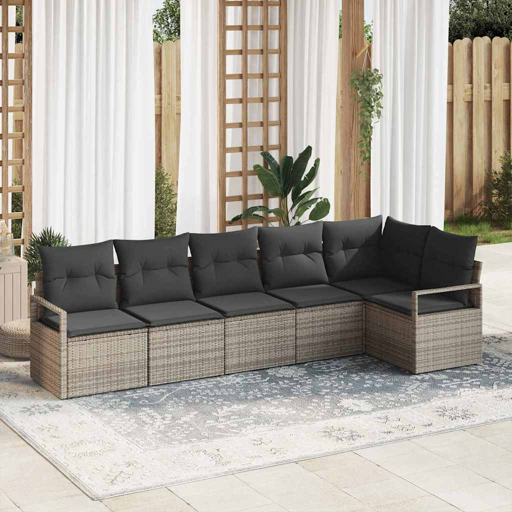 vidaXL Sofa Set mit Kissen 6 pcs Grau Poly Rattan