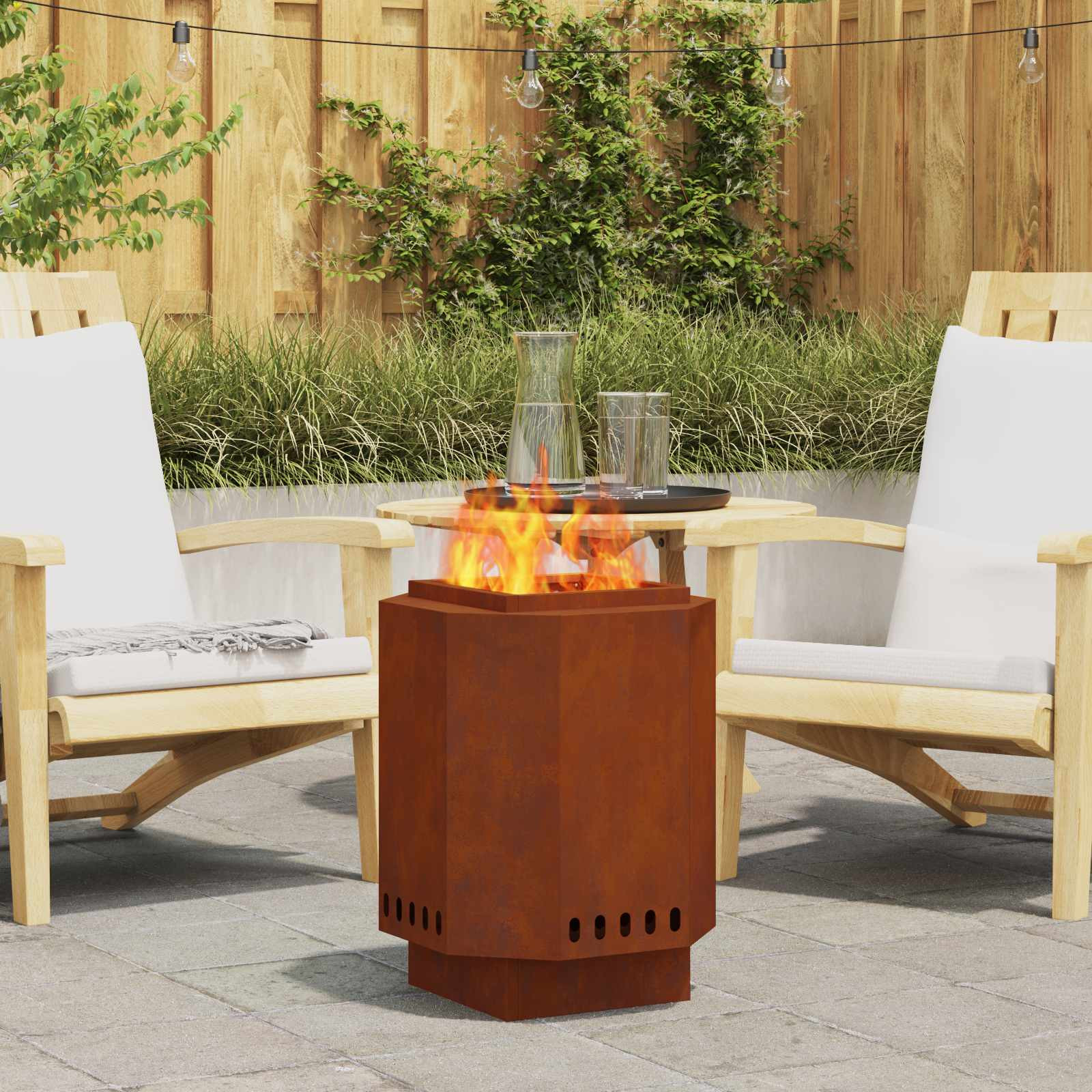 vidaXL Rauchfreie Feuerstelle Rostig 38 x 38 x 51 cm Wetterfeststahl