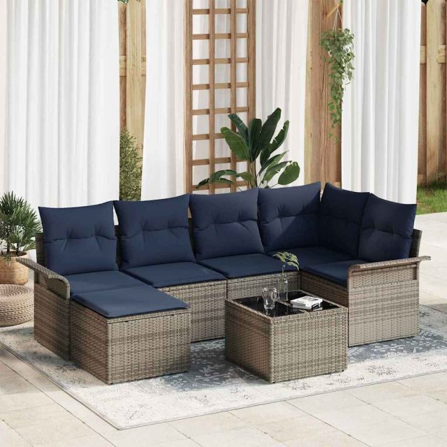 vidaXL Gartensofa-set mit Kissen Grau Poly-Rattan
