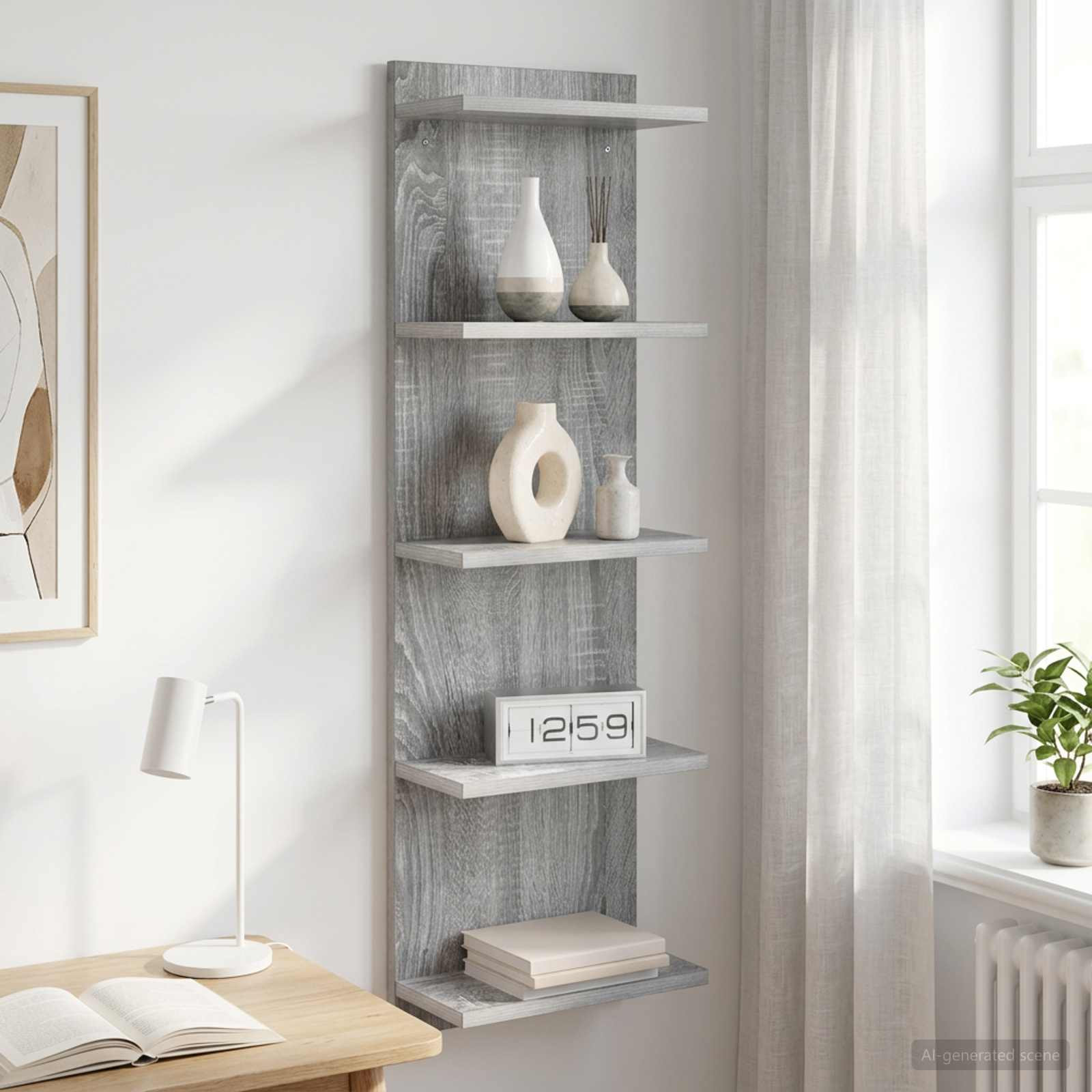 vidaXL Wandregal Sonoma-Grau 30 x 15 x 100 cm Holzwerkstoff