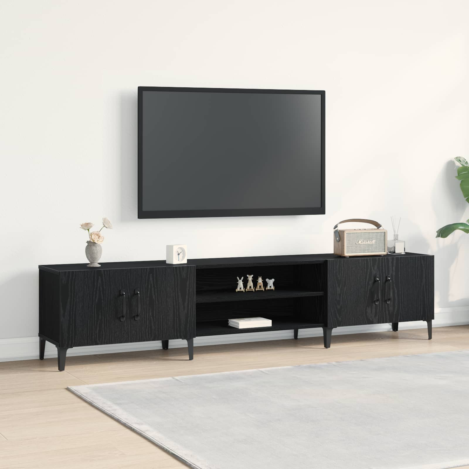 vidaXL TV-Schränk Schwarz Eichen-Optik 180 x 31,5 x 40 cm