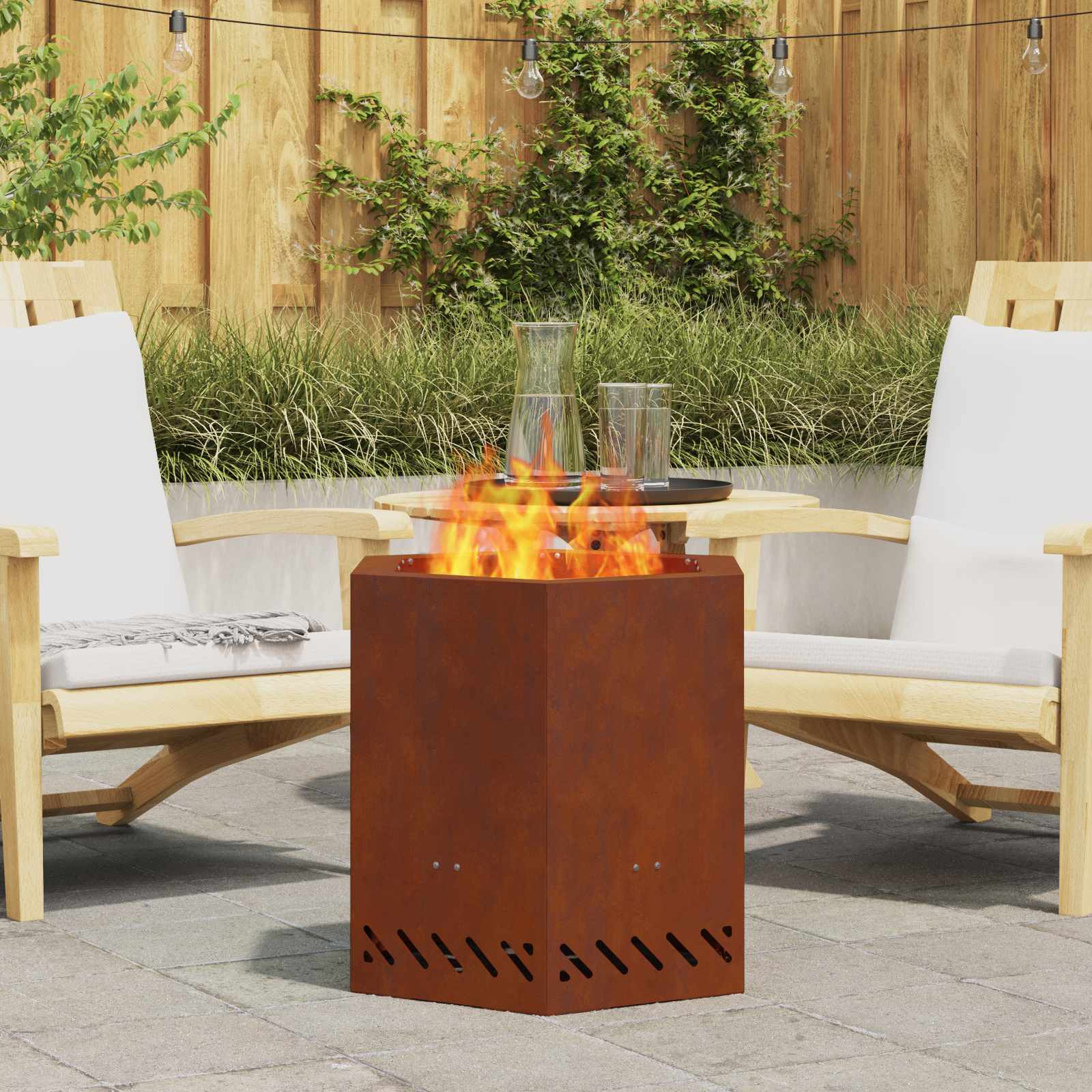 vidaXL Rauchfreie Feuerstelle Rostig 48 x 48 x 51 cm Wetterfeststahl