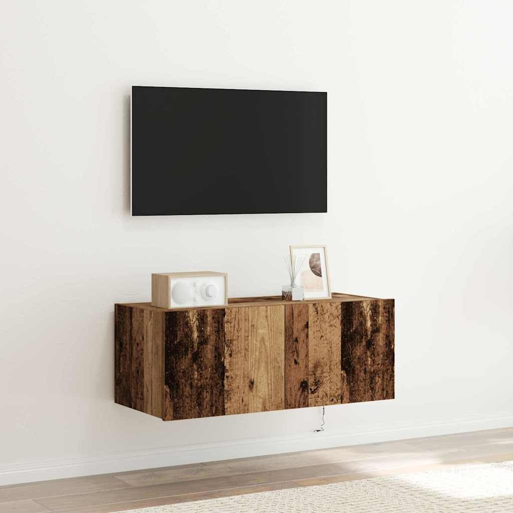 vidaXL TV-Wandschrank mit LED Altholz 80 x 35 x 31 cm Holzwerkstoff