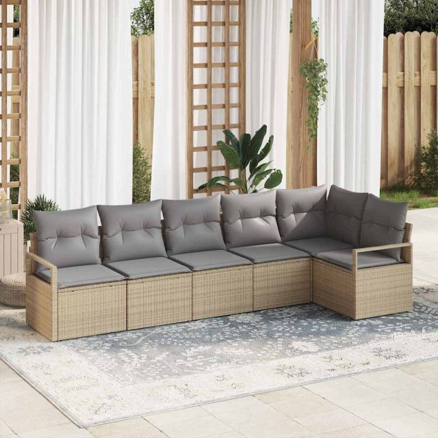 vidaXL Sofa Set 6 pcs Beige Poly-Rattan