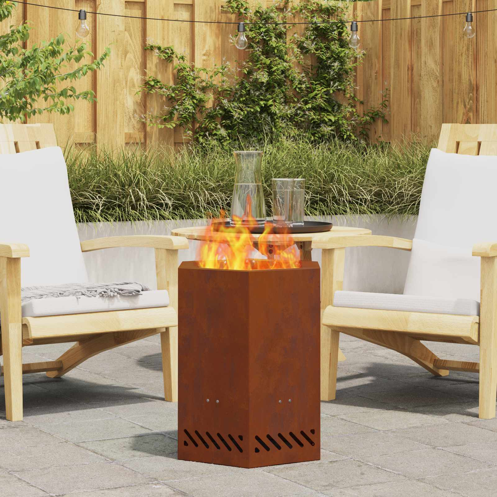 vidaXL Rauchfreie Feuerstelle Rostig 38 x 38 x 51 cm Wetterfeststahl