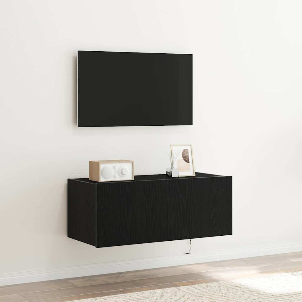 vidaXL TV-Wandschrank mit LED Schwarz Eichen-Optik 80 x 35 x 31 cm