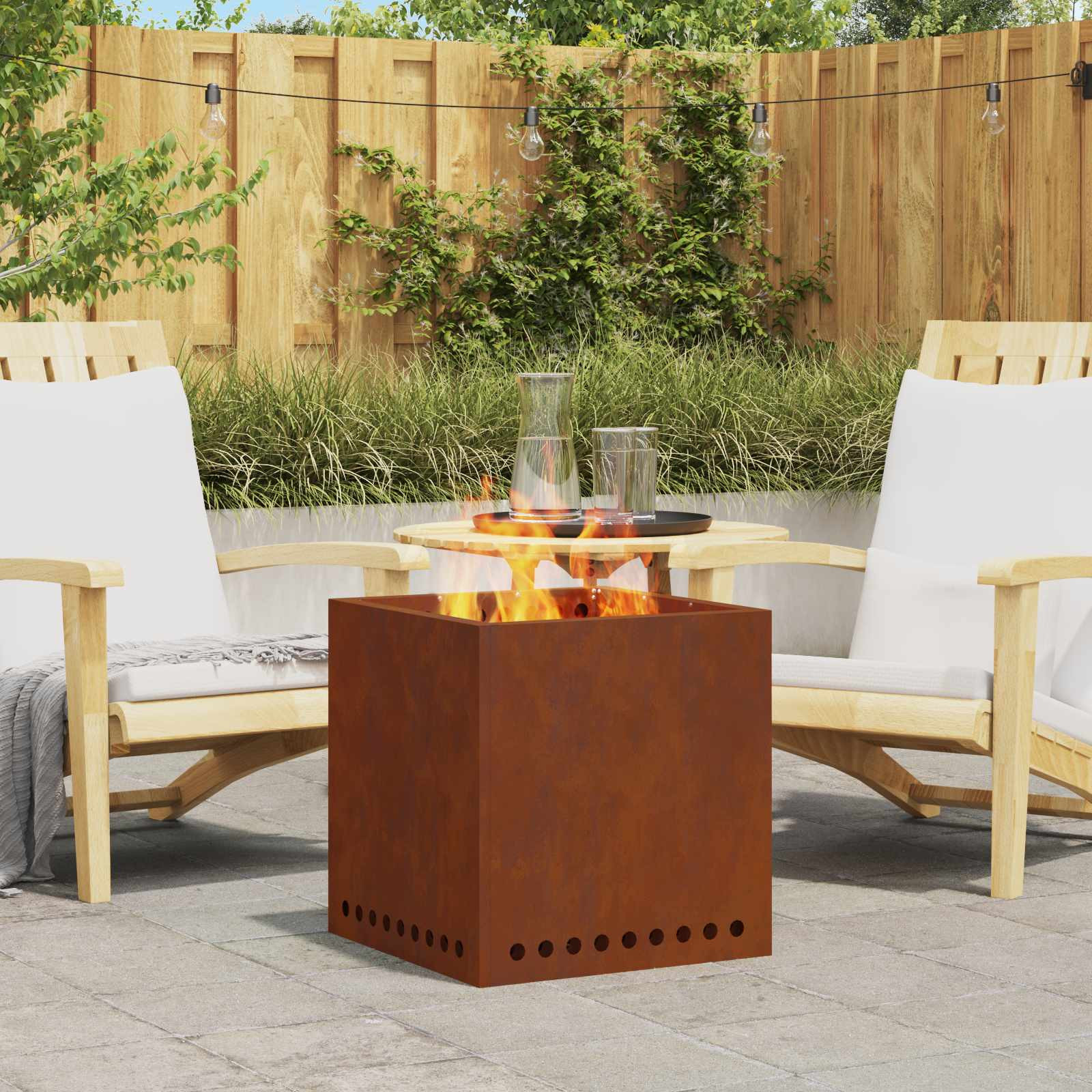 vidaXL Rauchfreie Feuerstelle Rostig 48 x 48 x 50 cm Wetterfeststahl