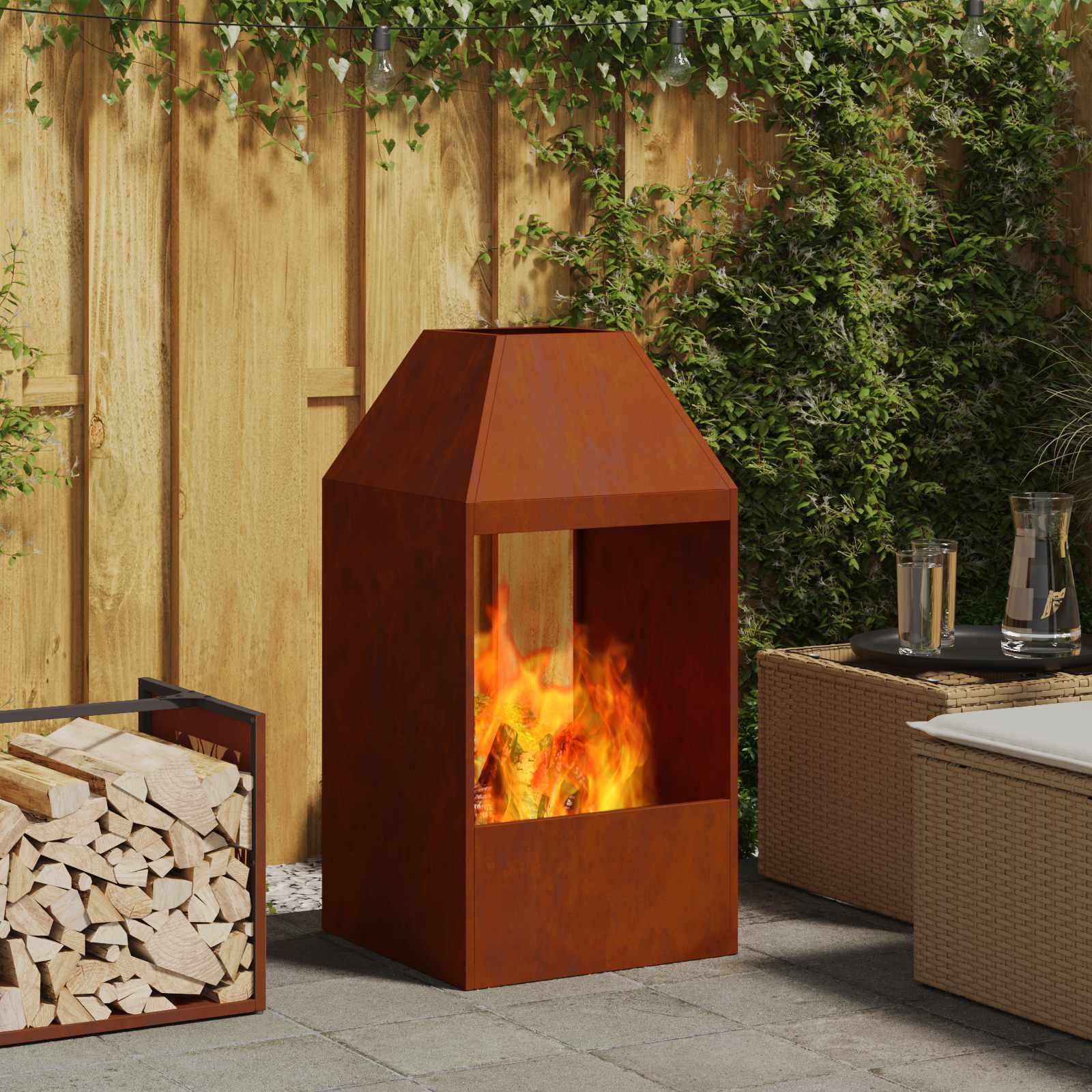 vidaXL Feuerstelle Rostig 50 x 50 x 100 cm Wetterfeststahl