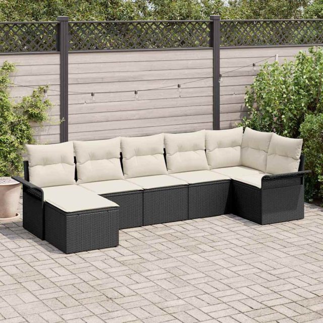 vidaXL Gartensofa-set mit Kissen 7 pcs Schwarz Poly-Rattan