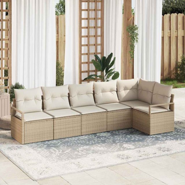 vidaXL Sofa Set mit Kissen 6 pcs Beige Poly Rattan