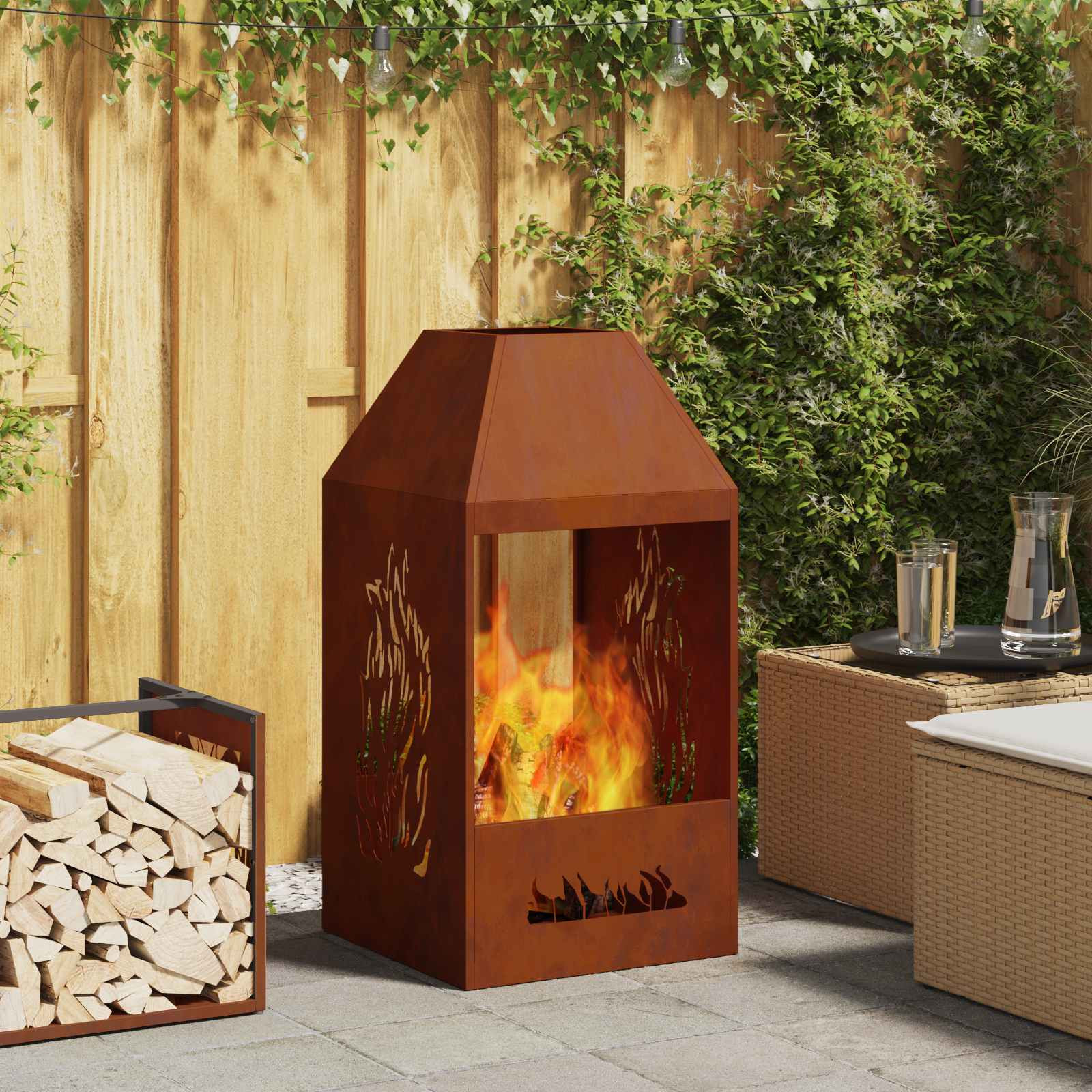 vidaXL Feuerstelle Rostig 50 x 50 x 100 cm Wetterfeststahl