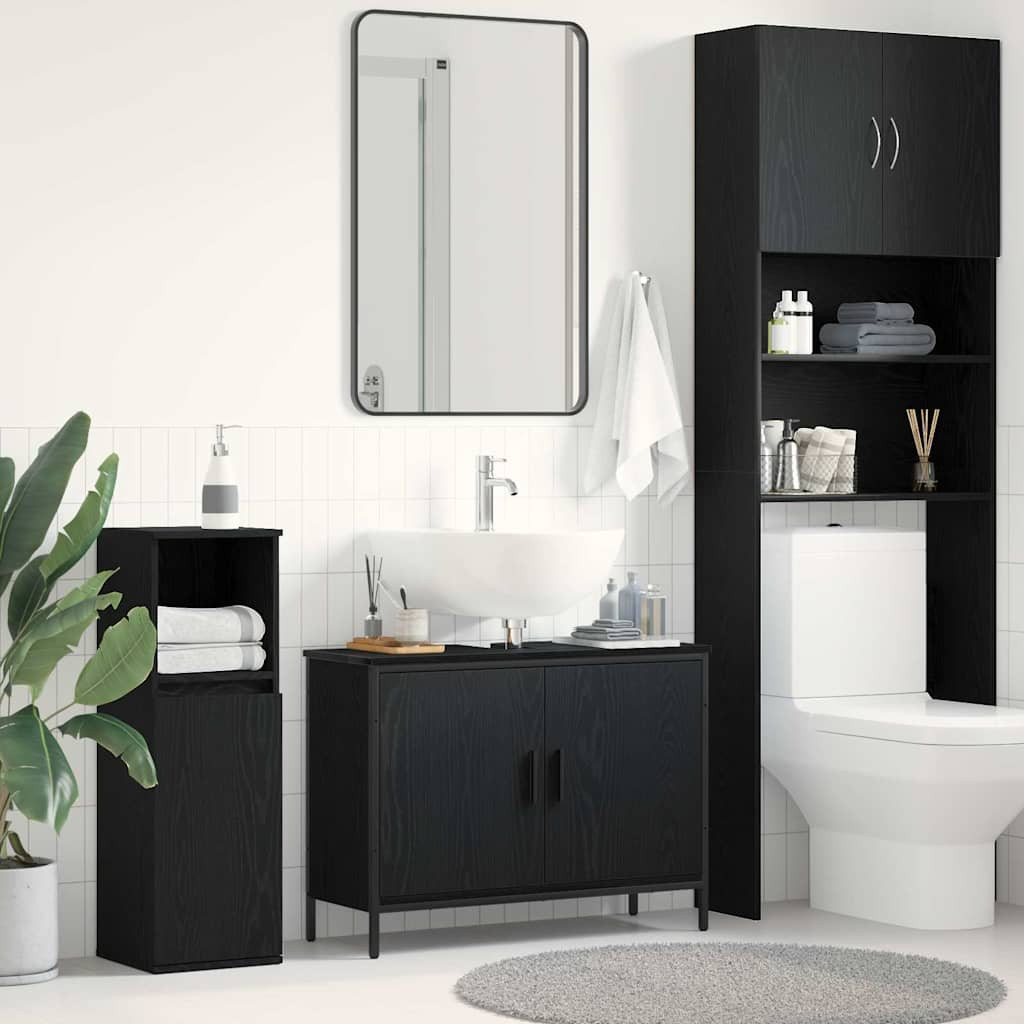 vidaXL Waschbeckenschrank mit Tür Schwarz Eichen-Optik 80 x 30 x 60 cm