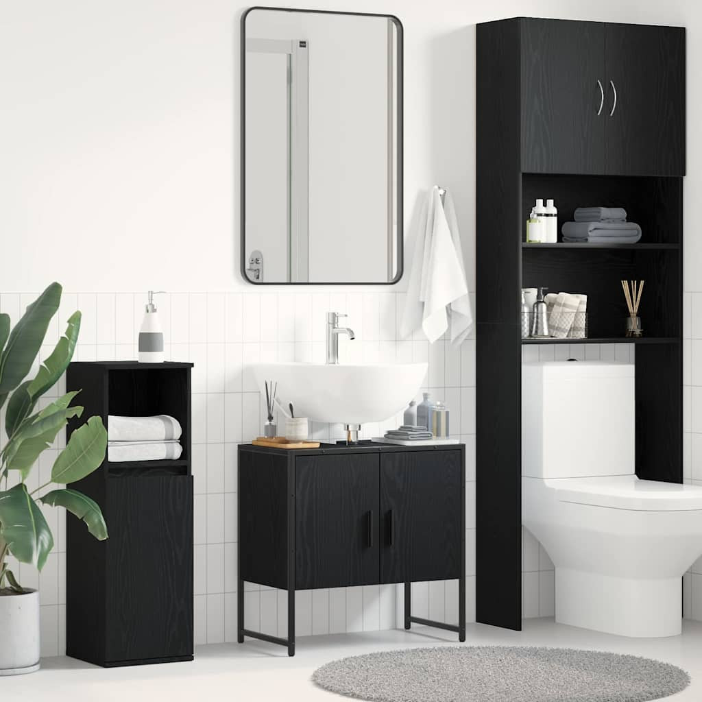 vidaXL Waschbeckenschrank mit Tür Schwarz Eichen-Optik 60 x 30 x 60 cm