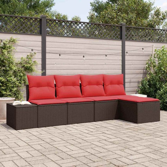 vidaXL Sofa Set mit Kissen 5 pcs Braun Poly Rattan