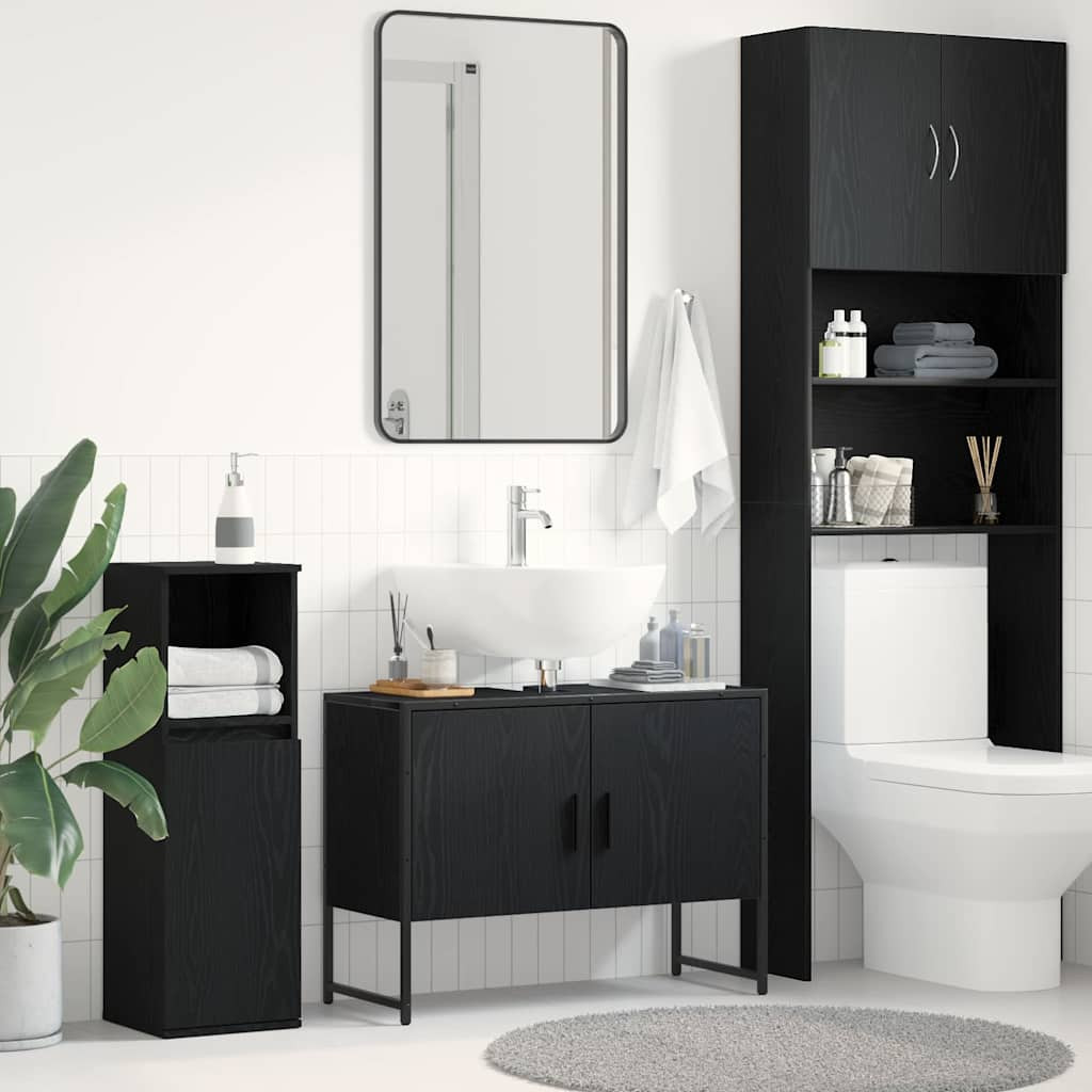 vidaXL Waschbeckenschrank mit Tür Schwarz Eichen-Optik 80 x 30 x 60 cm