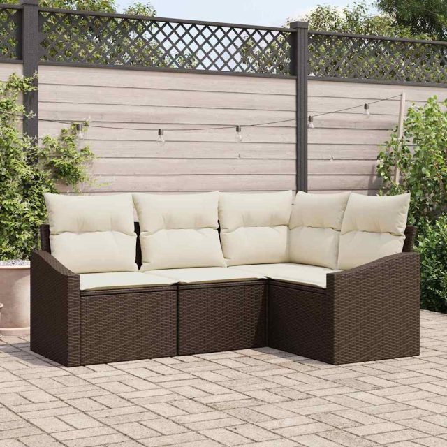 vidaXL Sofa Set mit Kissen 4 pcs Braun Poly-Rattan