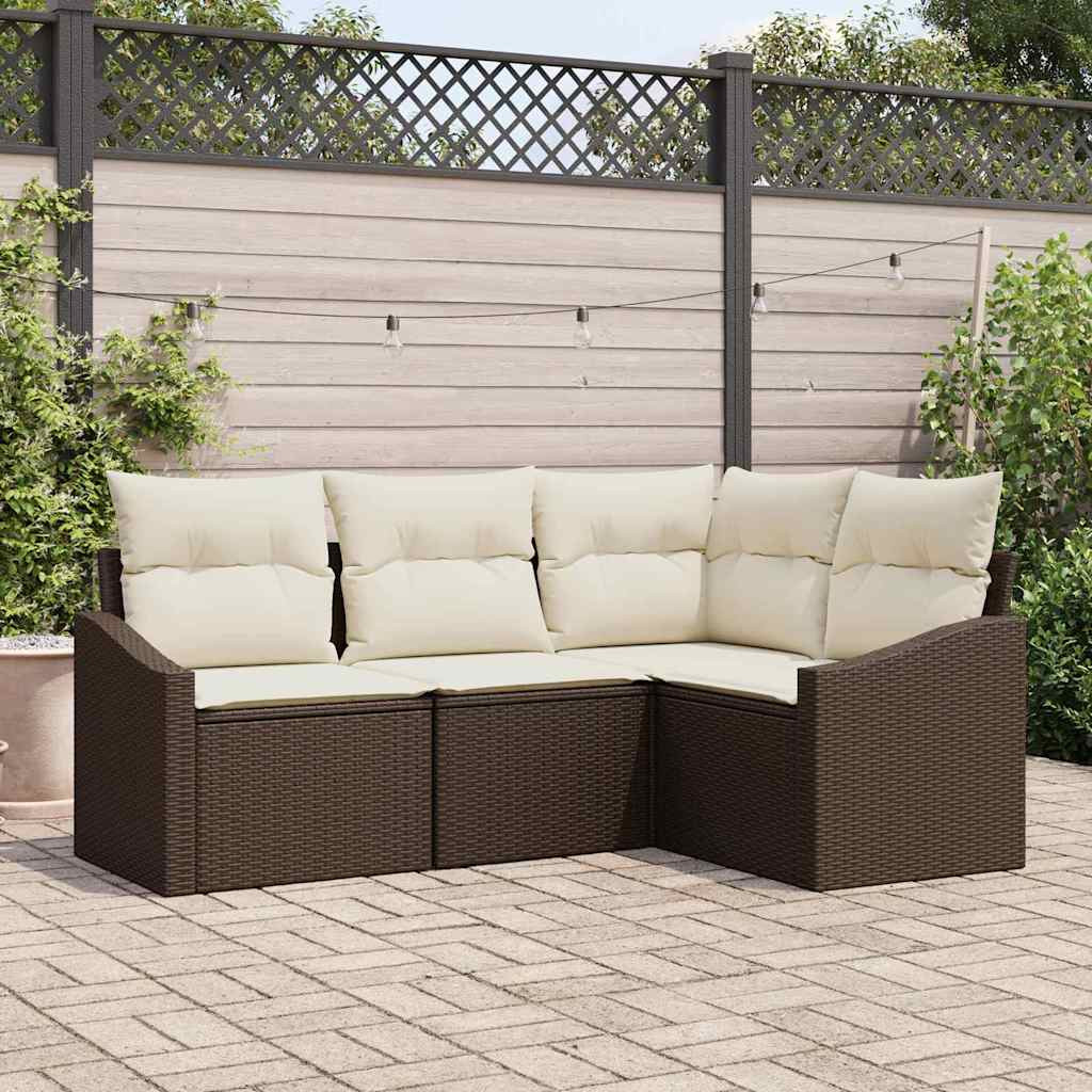 vidaXL Sofa Set mit Kissen 4 pcs Braun Poly-Rattan