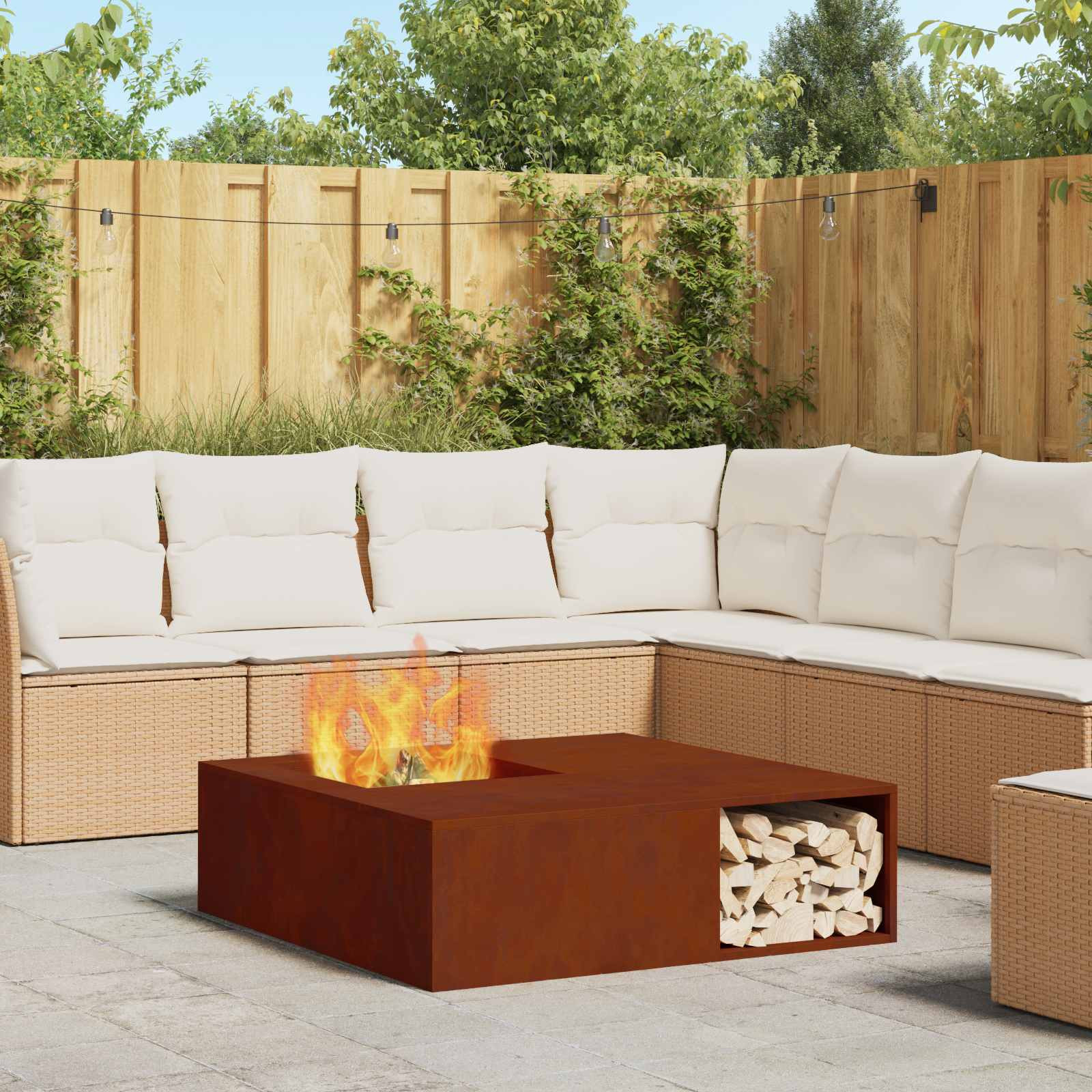 vidaXL Feuerstelle Rostig 100 x 100 x 30 cm Wetterfeststahl