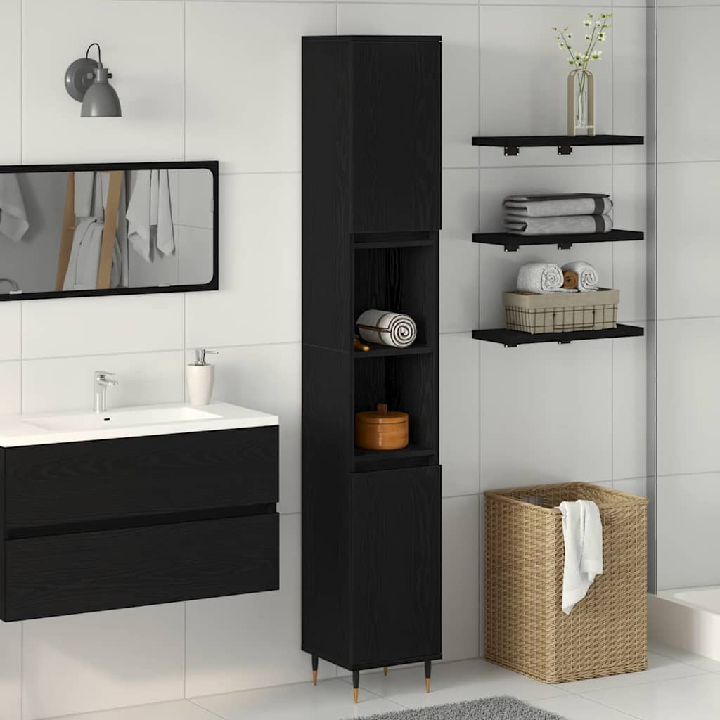 vidaXL Badezimmerschrank mit Tür Schwarz Eichen-Optik 30 x 30 x 190 cm