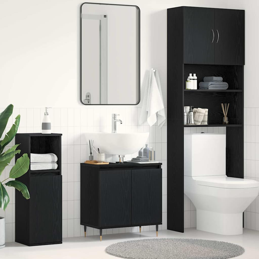 vidaXL Waschbeckenschrank mit Tür Schwarz Eichen-Optik 58 x 33 x 60 cm