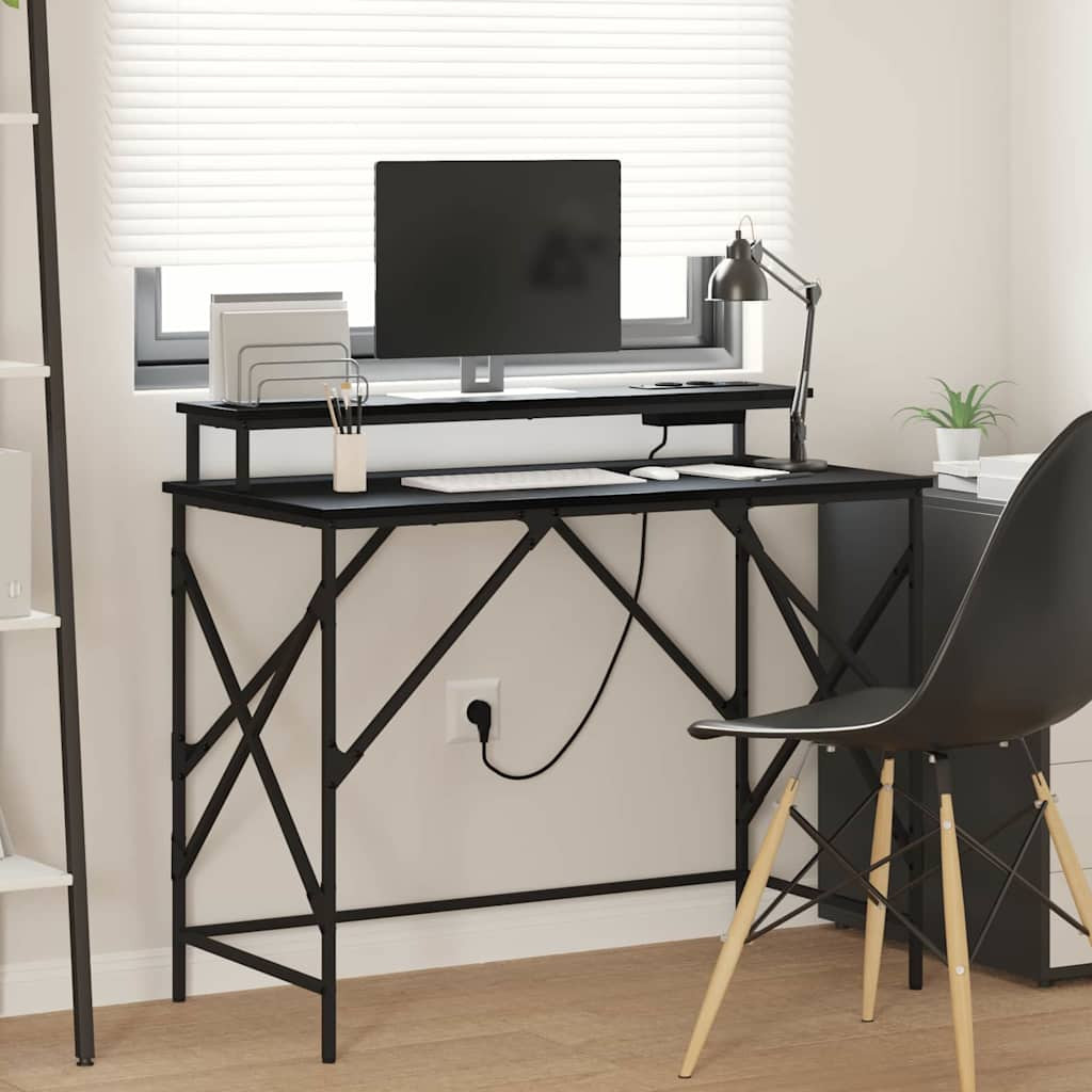vidaXL Schreibtisch mit Regal Schwarz Eichen-Optik 100 x 50 x 86,5 cm