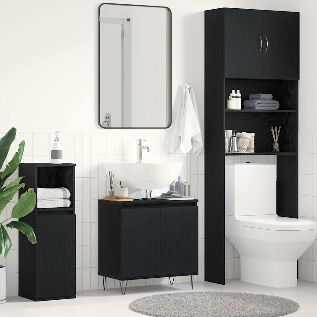 vidaXL Waschbeckenschrank mit Tür Schwarz Eichen-Optik 58 x 33 x 60 cm