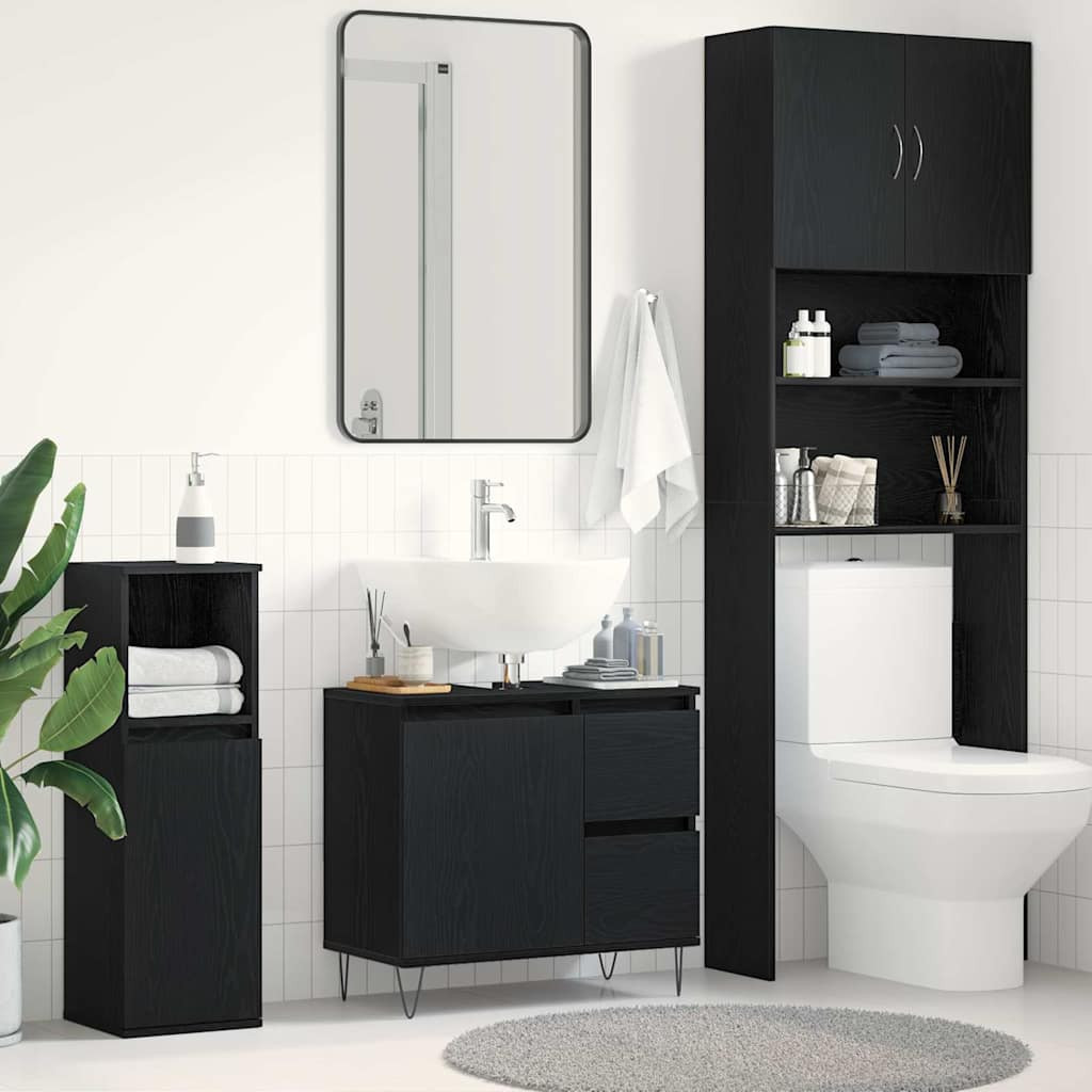 vidaXL Waschbeckenschrank mit Tür Schwarz Eichen-Optik 65 x 33 x 60 cm