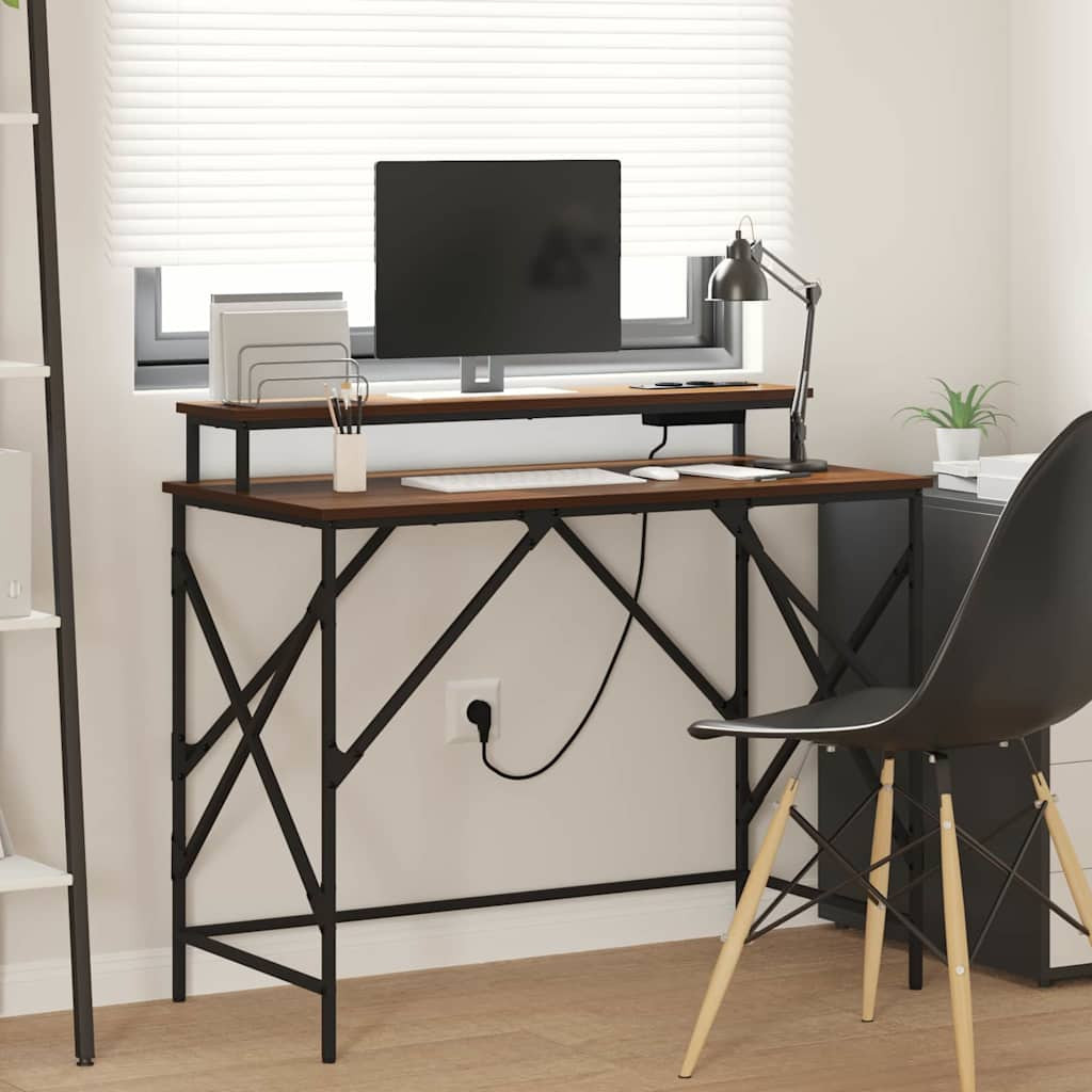 vidaXL Schreibtisch mit Regal Braun Eichen-Optik 100 x 50 x 86,5 cm