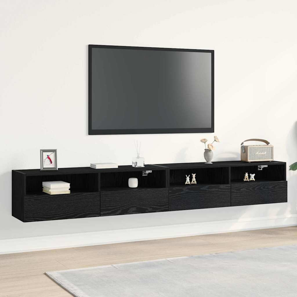 vidaXL TV-Wandschrank 2 pcs Schwarz Eichen-Optik 100 x 30 x 30 cm