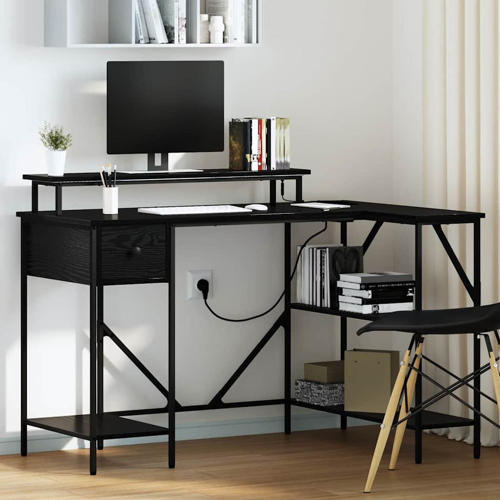 vidaXL Schreibtisch mit Regal Schwarz Eichen-Optik 120 x 79 x 86,5 cm
