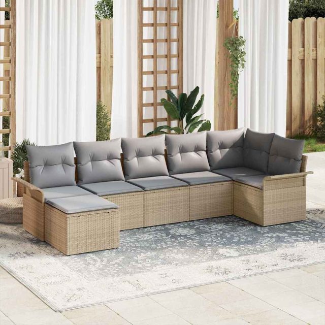 vidaXL Gartensofa-set mit Kissen 7 pcs Beige Poly-Rattan