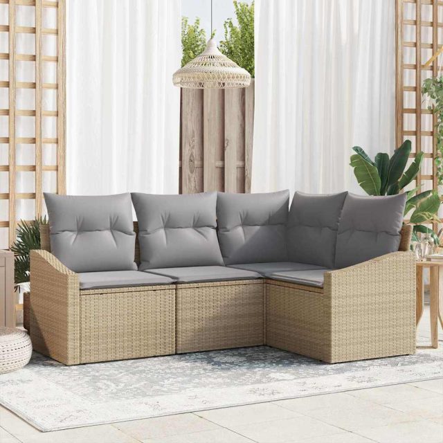 vidaXL Sofa Set mit Kissen 4 pcs Beige Poly-Rattan