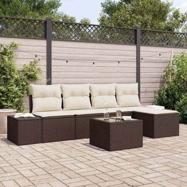 vidaXL Sofa Set mit Kissen 6 pcs Braun Poly Rattan
