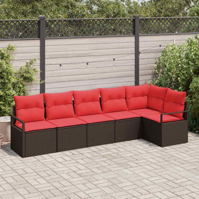 vidaXL Sofa Set mit Kissen Braun Poly Rattan