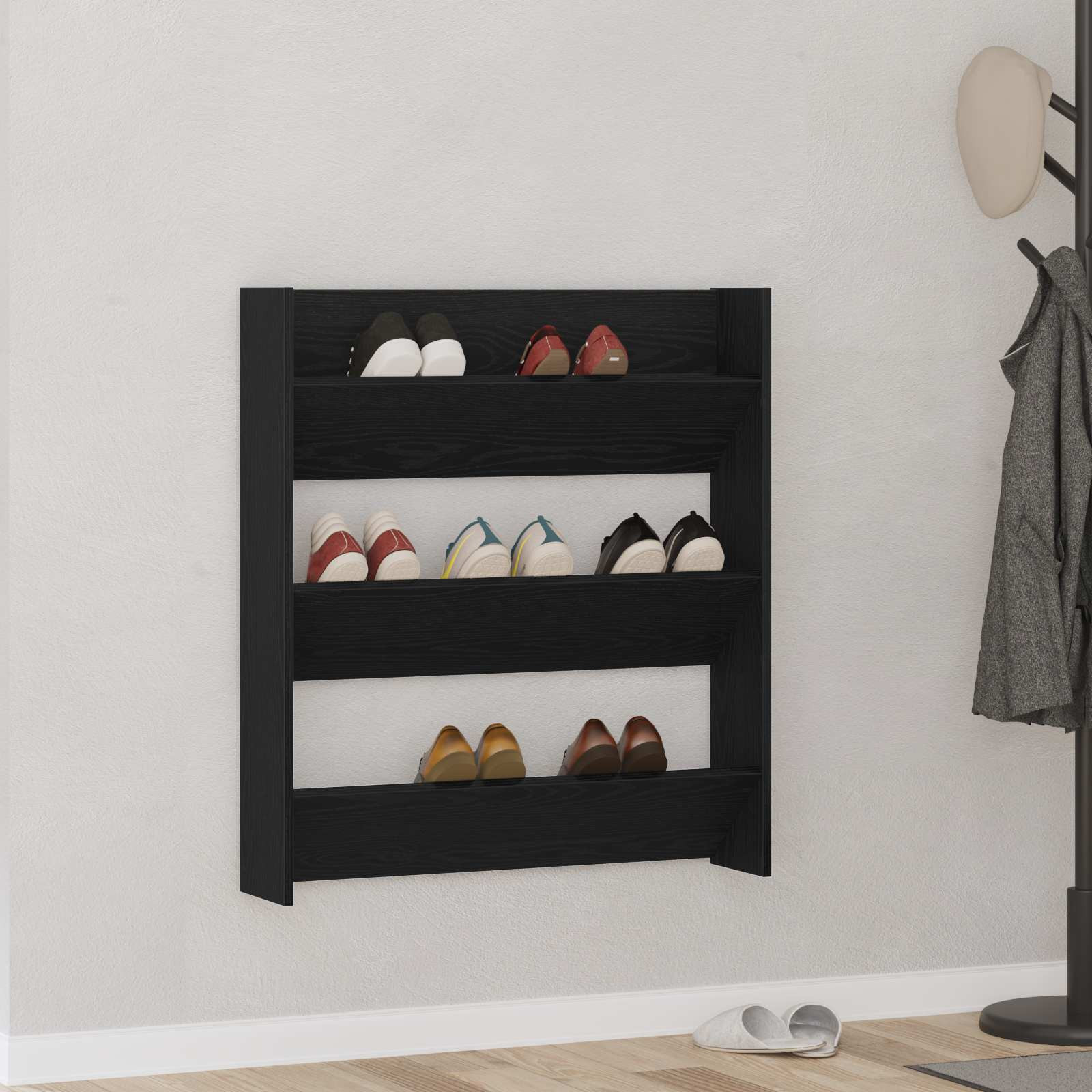 vidaXL Schuhschrank 80 x 18 x 90 cm Holzwerkstoff Schwarz Eichen-Optik