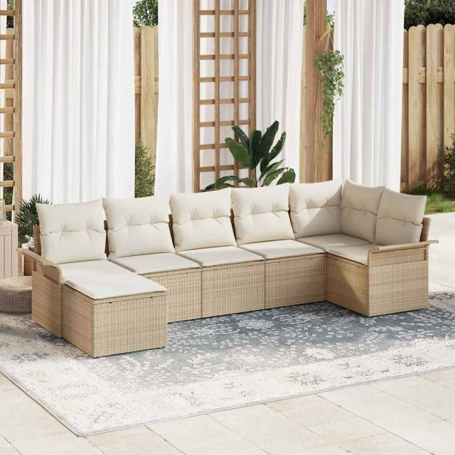 vidaXL Gartensofa-set mit Kissen 7 pcs Beige Poly-Rattan