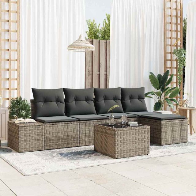 vidaXL Sofa Set mit Kissen 6 pcs Grau Poly Rattan