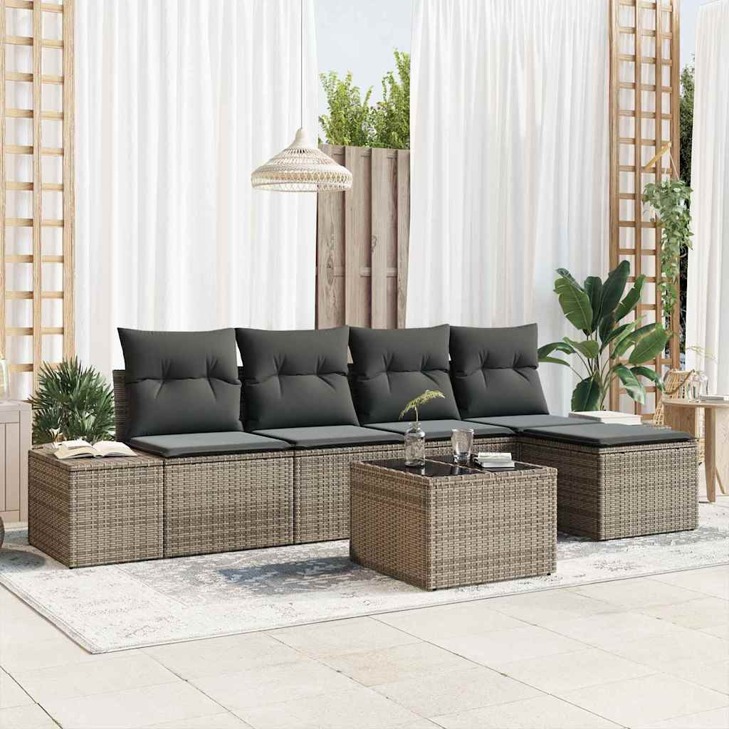 vidaXL Sofa Set mit Kissen 6 pcs Grau Poly Rattan