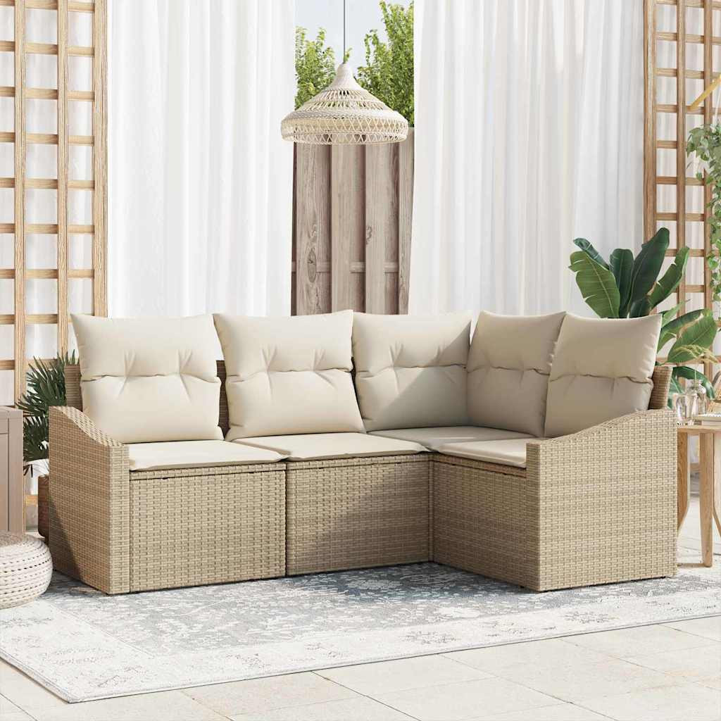 vidaXL Sofa Set mit Kissen 4 pcs Beige Poly-Rattan