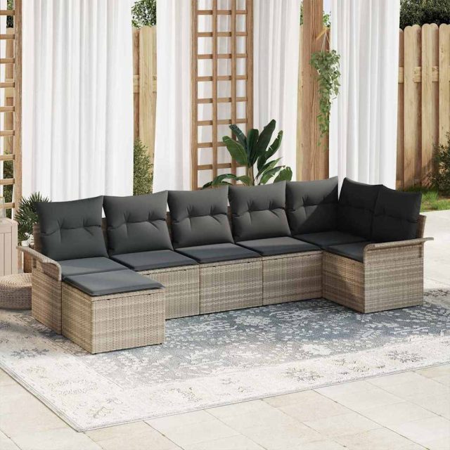 vidaXL Gartensofa-set mit Kissen 7 pcs Hellgrau Poly-Rattan