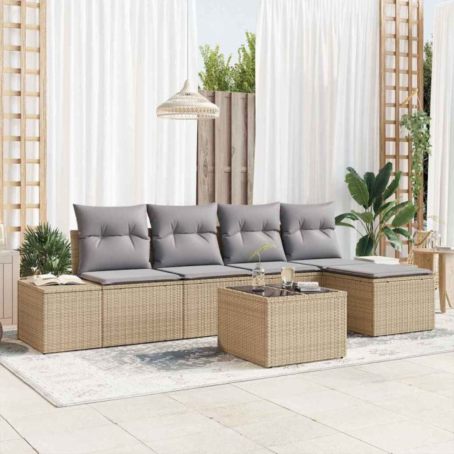 vidaXL Sofa Set mit Kissen 6 pcs Beige Poly Rattan