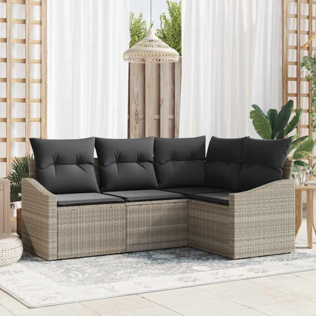 vidaXL Sofa Set mit Kissen 4 pcs Hellgrau Poly-Rattan
