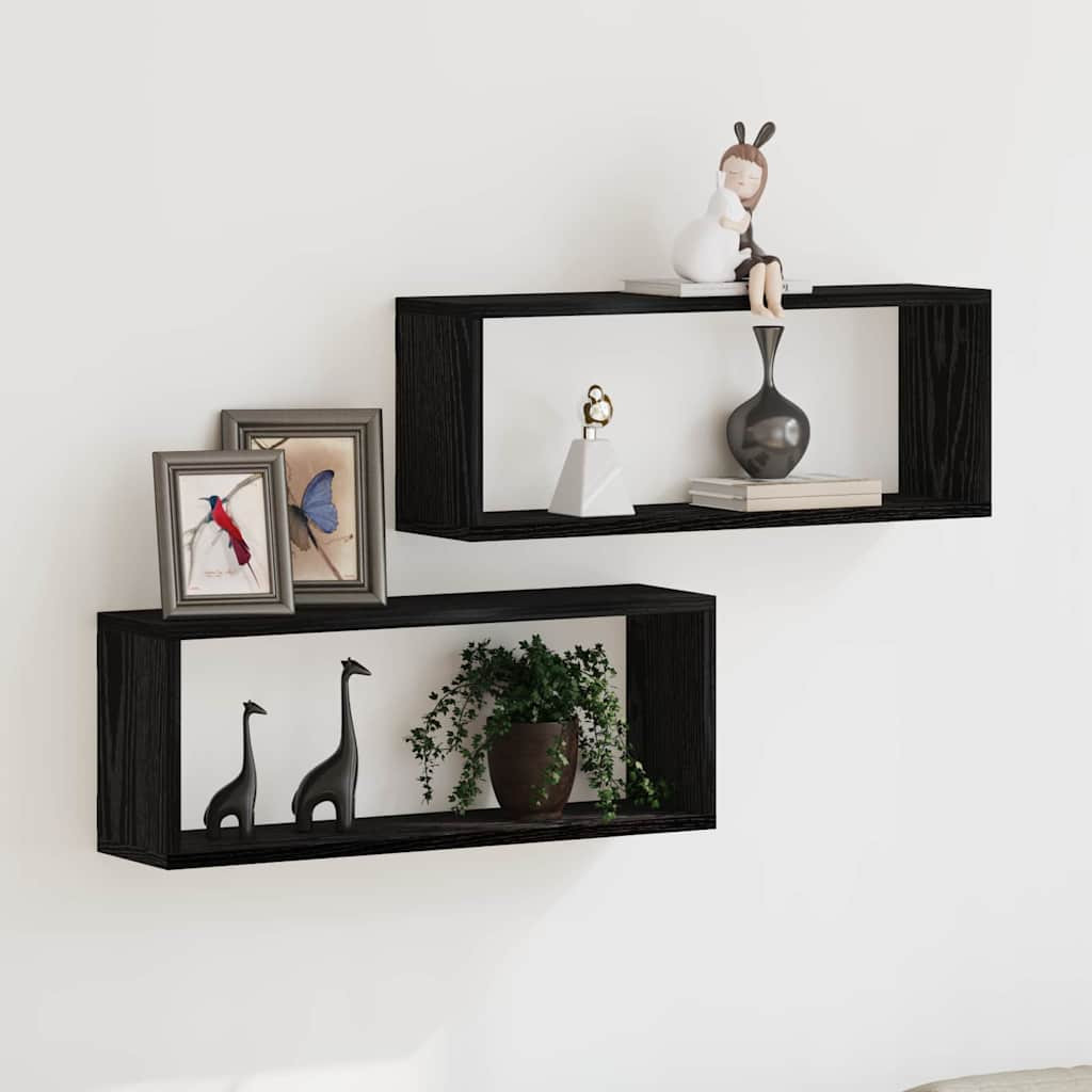 vidaXL Wandregale mit Regal 2 pcs Schwarz Eichen-Optik 60 x 15 x 23 cm